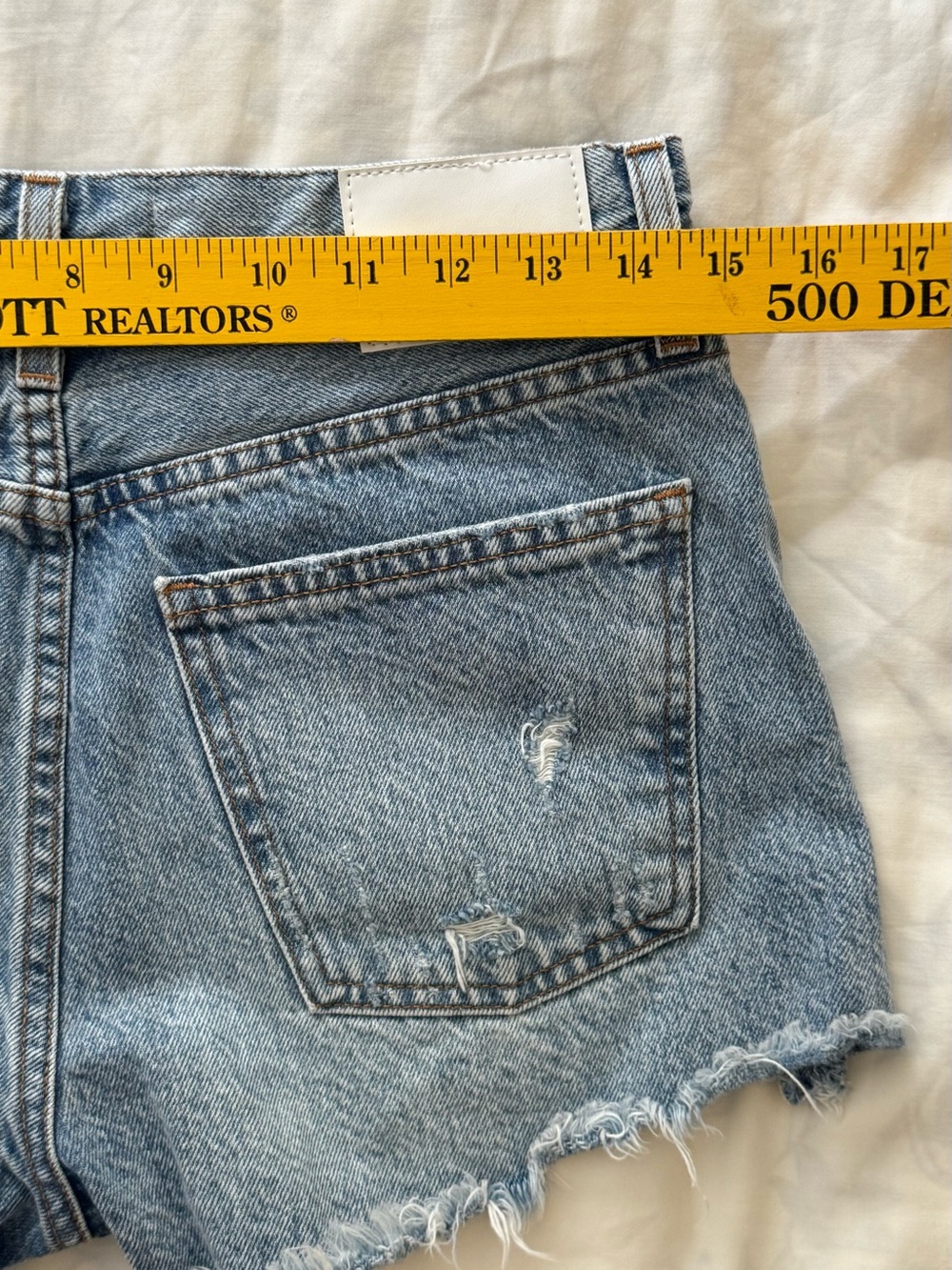 Denim Forum Light Blue Distressed Men's Denim Shorts - Picture 7 of 9